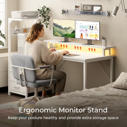 AODK Gaming Computer Desk w/PC Showcase Stand, 59" Reversible, RGB LED - color: White, size: 59 Inches