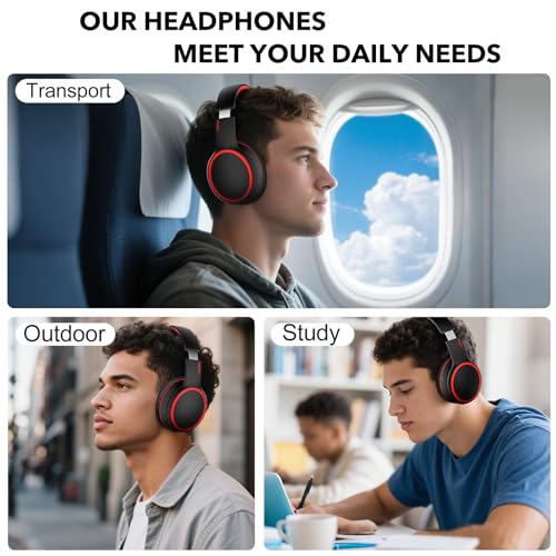 B10 Bluetooth Headphones Over Ear, 2 EQ Music Modes(Normal/Bass) and 50H Playtime Wireless Headphones with Mic, Lightweight Folding HiFi Stereo Headset for iPad/Travel/Tablet/PC/Home (Black) - color: Black