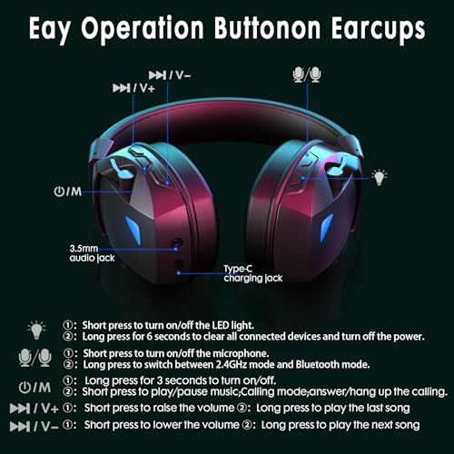 Wireless Gaming Headset for PS5, PS4, PC, Nintendo Switch, 2.4GHz USB Gaming Headphones, Bluetooth 5.3, 50H Battery, Noise Canceling Microphone, ONLY 3.5mm Wired Mode for Xbox Series-Black and White