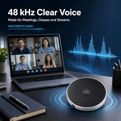360° Computer Microphone for Desktop , USB Conference PC Mic, Noise-Canceling Technology, Recording, Skype, Online Class, Court Reporter, Plug & Play, Compatible with Windows/PC/Desktop/Laptop - size: Square