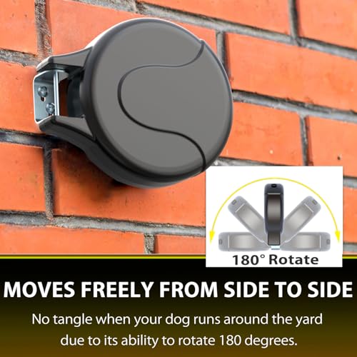 30FT Wall Mount Retractable Dog Tie Out Cable - 180° Swivel & 360° Tangle-Free Design, Perfect for Yard, Picnics & Camping Heavy Duty Steel Cable for Small to Large Dogs (TP-001)