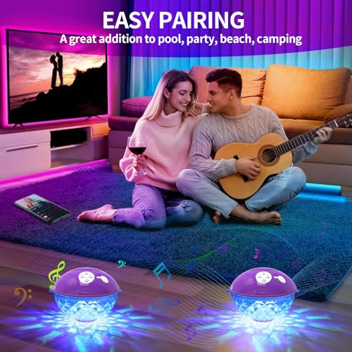 Floating Pool Speakers with Colorful Lights, Bluetooth Wireless Pool Speaker Floatable IP68 Waterproof, Built-in Mic & Crystal Clear Sound Bluetooth Hot Tub Speaker for Pool Party Outdoors - color: Purple
