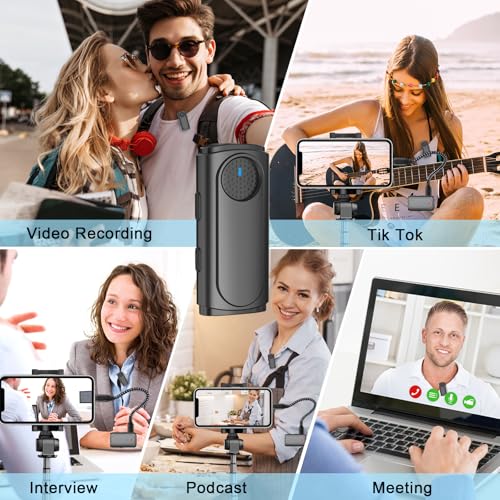 Wireless Lavalier Microphone for iPhone, iPad, Android, Camera - Mini Microphone with Noise Reduction & Charging Case - Mini Clip-on Mic for Podcasting, Vlogging, Live Streaming, Interview