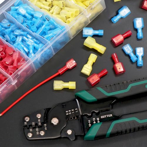 Twidec/210PCS Nylon Spade Connectors Kit 22-10 Gauge Male and Female Wire Spade Terminal Quick Disconnect Fully Insulated Wire Crimp Connector for Automotive Marine - color: 210PCS