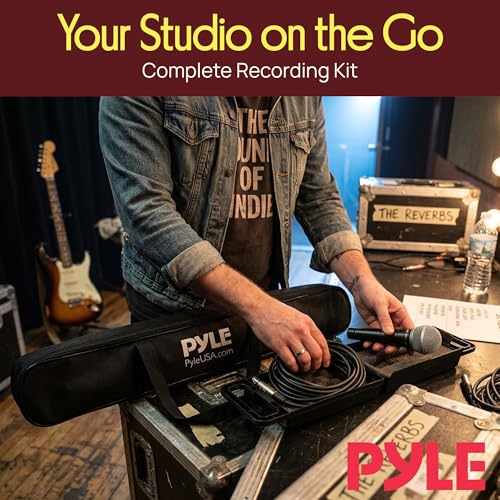 Professional Handheld Dynamic Microphone Kit - Unidirectional Vocal Wired Microphone w/Carry Bag, Metal Mic Stand, Holder/Clip & 16.4ft XLR Audio Cable to 1/4'' Audio Connection - Pyle PDMIC88ST - color: Black