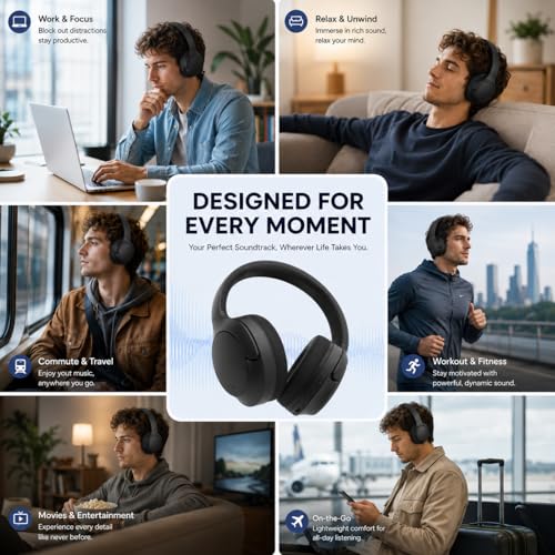 Active Noise Cancelling Headphones, Bluetooth 5.4 Over-Ear Headphones | Wireless, 40H Playtime, Built-In Mic, Foldable Design, Deep Bass, Comfortable Fit for Travel, Work and Home Office