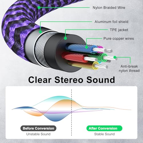 Headphone Splitter Cable 3.5mm Male to 3.5mm Female Audio Jack Adapter | Headphone&3.5mm Microphone Stereo Y Splitters Adapter HiFi Sound Aux Extension Cable for Earphone Phone PS5 PS4 Switch Tablet - color: purple