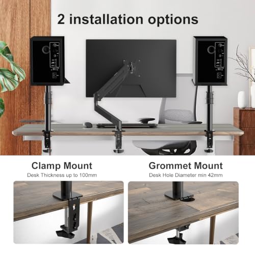 suptek Tall Clamp-on Speaker Stands Desk Mount, Height Adjustment, Tilt, Swivel, 9.6 x 8.8 Trays, Universal Audio Holders for Computer and Bookshelf Speakers, Elevated Sound, 2 Pack, Black, SDM001H - color: Black, size: 9.6 x 8.8x 18.3"(h)