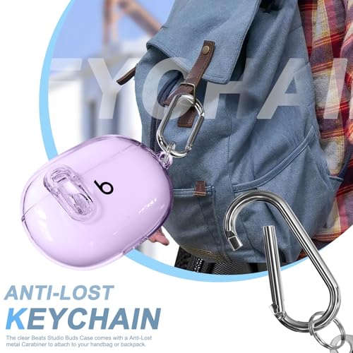 for Beats Studio Buds/Studio Buds Plus Case Cover with Lock, Clear Purple | Protective Cover for New Beats Studio Buds + Wireless Earbuds Case with Keychain & Cleaner Kit (2021/2023) - color: Clear Purple+P