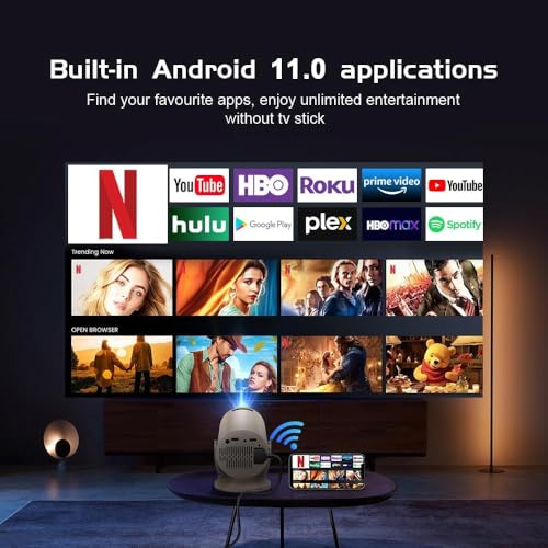Mini Projector with WiFi and Bluetooth & Android 4K Protable Smart Projector Auto Vertical Keystone Compatible with HDMI/Smartphone/USB for Movie/Gaming - color: Rose gold