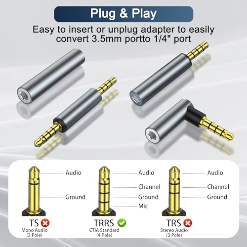4 Pack 3.5mm Audio Adapter - 3.5mm TRRS Stereo Jack Adapter with Gold Plated Connectors, for Mobile Phones, Tablets, Car Audio, Speakers - style: 4 M/F/Angle