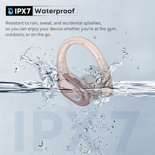 HAOYUYAN Sports Bluetooth Headphones, 80Hrs Playtime Wireless Earbuds with LED Power Display, IPX7 Waterproof Earphones for Workout/Running, Noise Canceling Headset Ear Buds - color: Rose Gold
