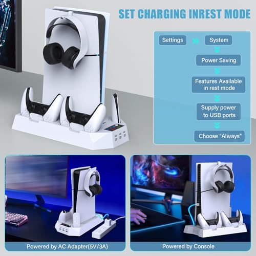 Stand for PS5 Consoles Models, Pa5 Cooling Station for Original with 2 Controller Charging Station, 3 Level Quiet Cooling Fan - color: Red