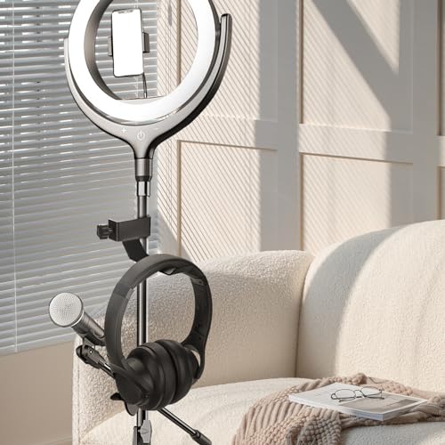 GEEKRIA for Creators Headphone Headset Holder Hanger Clip for Microphone Musical Stand, Universal Accessory, Can Hold Headphone, Tambourines, Cords (Black)