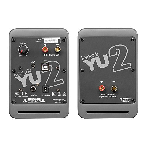 Kanto YU2MG PC Gaming Desktop Speakers | 3" Composite Drivers | 3/4" Silk Dome Tweeter | Class D Amplifier | 100 Watts | Built-in USB DAC | Subwoofer Output | Pair | Matte Grey - color: Matte Gray