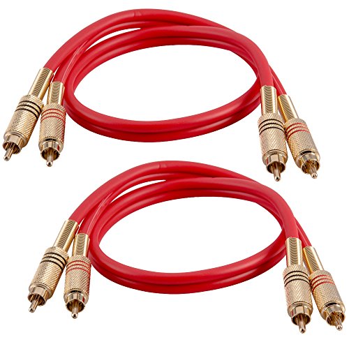 Seismic Audio - SAPRCA2-2 Pack of Premium 2 Foot Dual RCA Male to Dual RCA Male Audio Patch Cables - Red and Red - 2-RCA to 2-RCA Audio Cords - color: Red and Red