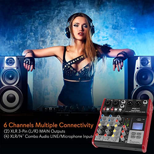 Pyle Professional Wireless DJ Audio Mixer - 4 Channel Bluetooth Controller Sound Mixer, USB Audio Interface, 2 Combo Jack XLR+6.35mm Mic/Line/Guitar in, 3.5mm, RCA AUX, Headphone Jack - PAD43MXUBT - size: 4