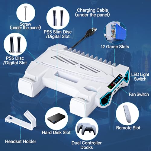 Cooling Station for PS5/Slim/Pro Standard Disc/Digital Console - color: White
