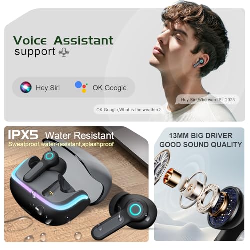 G07 Wireless Earbuds with RGB LED Light Gaming Earbuds with 40ms Low Latency Dual Game and Music Mode Earphones Wireless Headphones with 50 Hours Worktime IPX5 Waterproof (Black) - color: Black