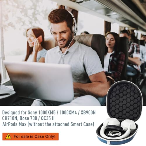 ProCase Hard Travel Case for Sony Headphones -Navy | Fits WH-CH720N/WH-CH710N/WH-CH520/WH-CH510/WH-1000XM5/WH-1000XM4/WH-XB910N & Bose 700, Carrying Bag with 2 Dust Covers - color: Navy
