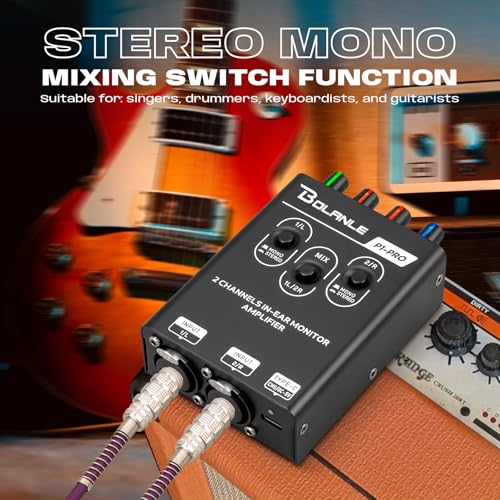Bolanle P1-Pro 2-Channel Personal in-Ear Monitor Amplifier, Black | Stereo headphone amp with dual XLR/TRS inputs, mono/stereo switching, mix/balance, 3.5 mm output, USB-C 5V or 2 AAA power - color: P1 PRO(Black)