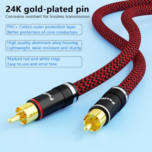 Preffair Male to Male RCA Interconnect Cables, 6.6FT/2M, Gold Plated,2-Pack - color: red-black, size: 6.6FT/2M
