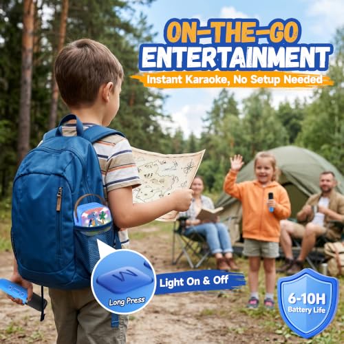 YLL Karaoke Machine for Kids, Portable Mini Speaker with 2 Wireless Microphones, Kids Toy Gifts for Boys Ages 3, 4, 5, 6, 7, 8, 9, 10+ Years Old, 4-12th Birthday Singing Home Family Party - color: Navy Blue-Dinosaur