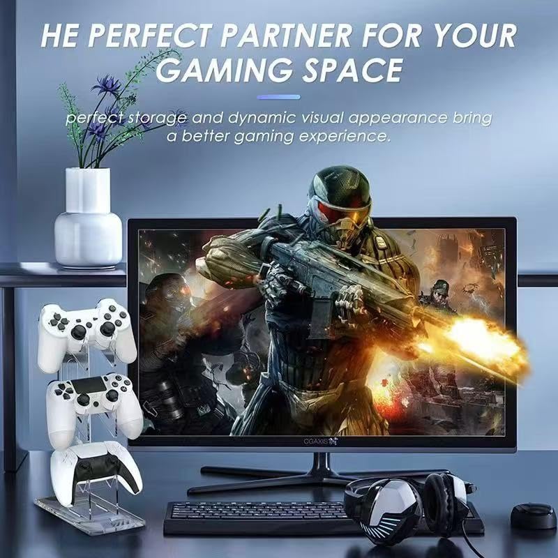 Game Controller Holder 2 Tiers - Universal Dual Controller & Headphone Stand, Acrylic Clear Display Stand Compatible with Nintendo Switch, Xbox, PS5, PS4 - Desk Mounts - size: 2 Tiers