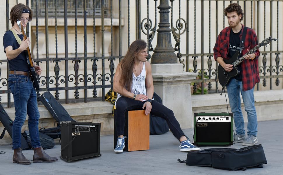 Fojill 20W Watt Electric Guitar Amplifier Amp Practice Small Portable Travel Mini Amp with 3.5 Headphone Jack Aux Distortion Gain Treble Bass Volume (Geen, 20W) - color: Green