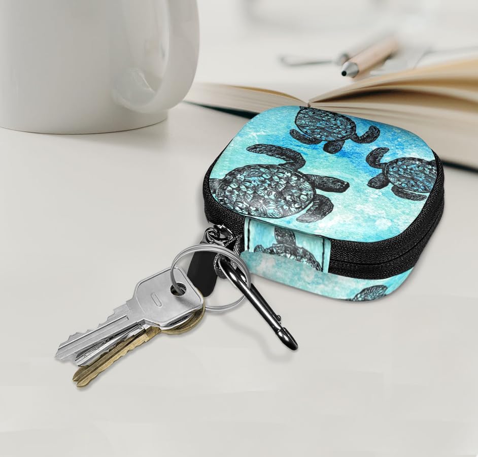 WIRESTER Portable Wireless Headphone Case, Earphone Storage Bag Carrying Case, Earbud Holder with Carabiner Compatible with Raycon Fitness Bluetooth True Wireless Earbuds - Ocean Sea Turtles - color: Ocean Sea Turtles