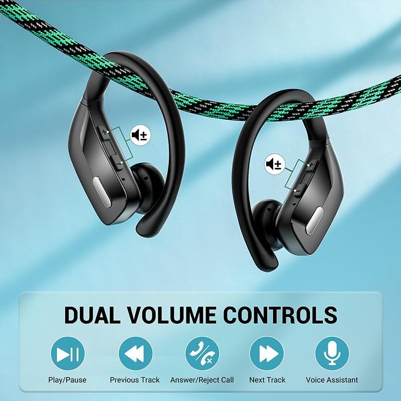 Sport Wireless Earbuds Bluetooth Headphones 80hrs Playtime Deep Bass Ear Buds with Earhook Noise Cancelling Mic Waterproof Earphones for Workout Running Black