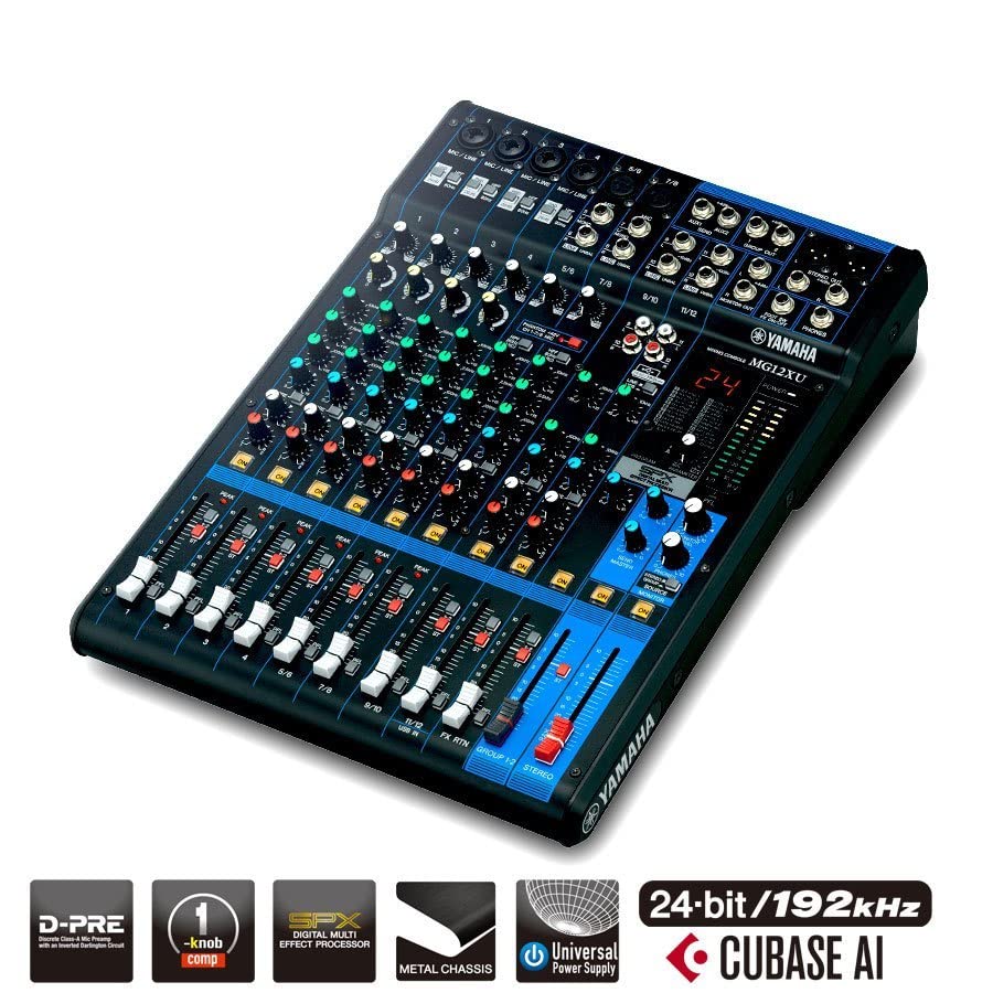 Yamaha MG12 12-Input 4-Bus Mixer | 12-input mixer with D-PRE preamps and 1-knob compressors for performances, recordings and lectures - size: 12-Input, style: Standard Mixer