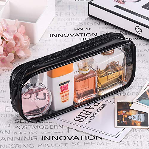 Tatuo 4 Pieces Clear PVC Bags Big Capacity Zipper Pencil Pouch Case Travel Luggage Makeup Cosmetic Bag(Black and White) - color: Black and White