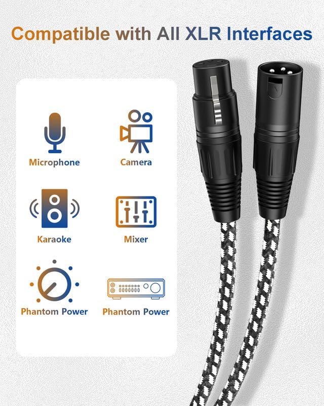 XLR Cable 3FT 2 Pack, Male to Female Braided Shielded Mic Cable | Balanced 3-Pin XLR Microphone Cable With OFC, Braided Jacket, And Low-Noise Shielding For Mixer, Studio, And Rack Wiring - color: Black-White, size: 3 Feet