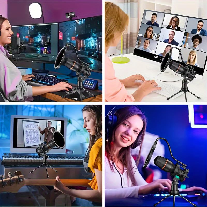 USB Microphone Kit, Plug and Play Streaming Microphone with Desktop Stand for Gaming, Podcast, Recording, and Online Meetings on Laptop and PC