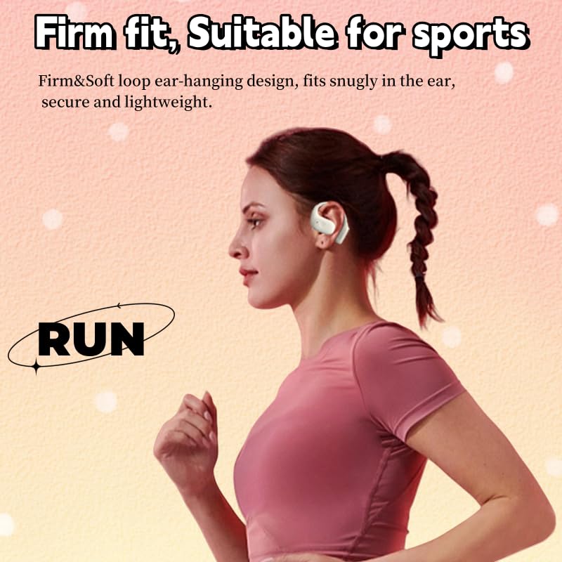 Open Ear Earbuds, True Wireless Headphones with Earhooks | Bluetooth 5.3 Air Conduction Sport Headphones | IPX4 Waterproof, Lightweight with Microphone