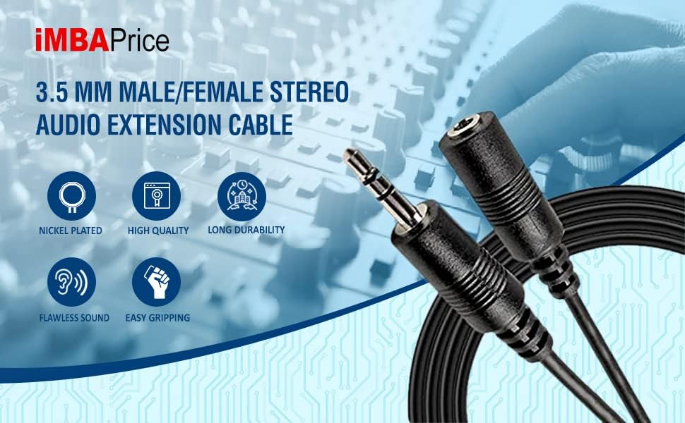 iMBAPrice® 50 Feet Professional Quality Nickel Plated 3.5 mm Male/Female Stereo Audio Extension Cable - color: Male to Female, size: 50 Feet