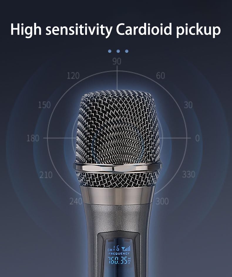 Wireless Dual Microphone,Handheld Dynamic mic,Karaoke Singing, Weddings DJ,Party, Church, Classroom use, 200 feet, Gray.(2 Versions Randomly Shipped)
