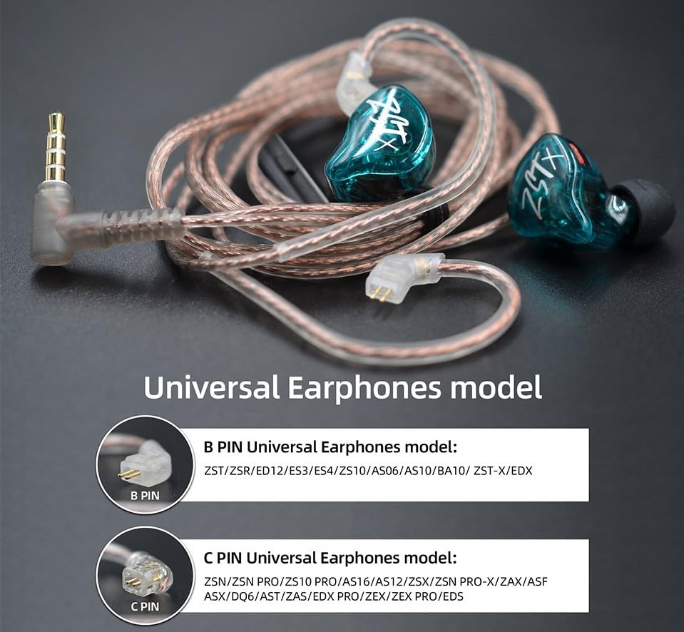 2Pin 0.75MM Oxygen-Free Copper Transparent Earphone Replacement Cable in-Ear Headphone Upgrade Cable for KZ ZS10 ZST ZSR ED12 EDX ES4 ES3 AS06 BA10 AS10 ZST-X Headphones (with Mic, B Pin) - size: B Pin, style: With Mic