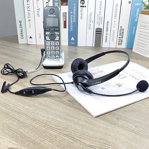 2.5mm Phone Headset with Microphone Noise Cancelling & Volume Controls | Office Telephone Headphone Compatible with Panasonic AT&T VTech RCA Cisco SPA Cordless Landline Phones, Ultra Comfort