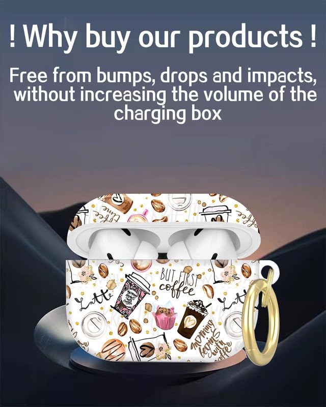 Compatible with AirPod Pro 2nd//1st Generation Case Cover with Key Chain,Full Protective Shockproof Wireless Headphone Case for Airpod Pro 2023/2022/2019(Coffee Pattern) - color: Coffee Pattern