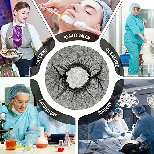 100 Pcs Disposable Nonwoven Bouffant Caps 21 Inch Hair Net Elastic Cap Hair Cover Hats for Beauty Salon Hospital Spa Catering Dust-free Workspace(Black) - color: Black