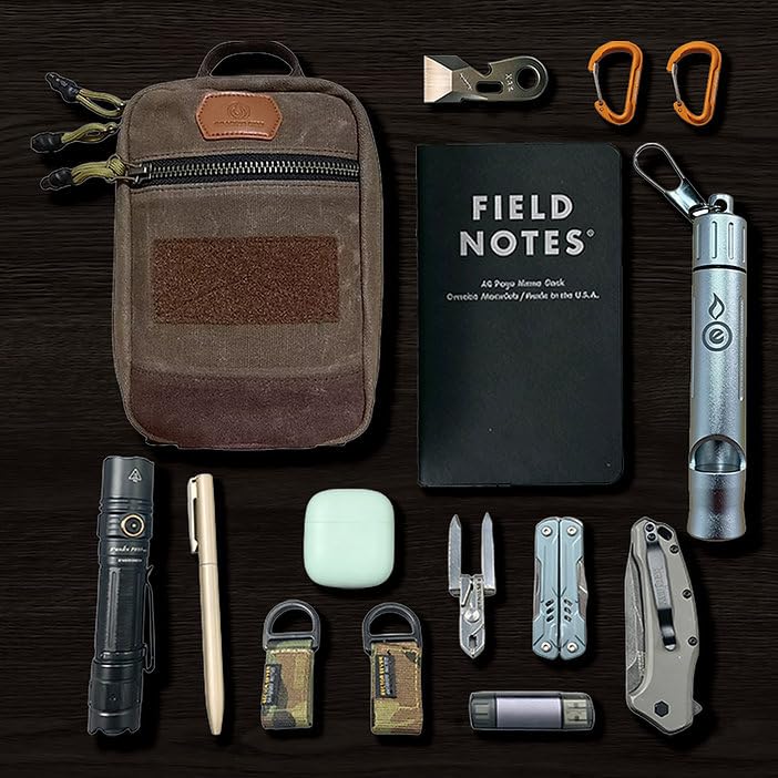 Roaring Fire Smolder Tactical EDC Organizer Pouch,Waxed Canvas Tool Bag | MOLLE Utility Pouch,With Brass YKK Zippers & Hook and Loop Patch Panel for EDC Carry, Range, Camping, Hiking & Travel
