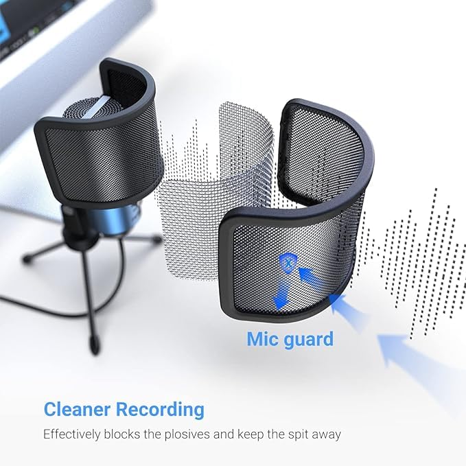 FIFINE Gaming USB Microphone for Desktop Set, Mic Pop Screen with Metal Mesh for YouTube Videos Bundle, PC Streaming Condenser Mic for Podcast, Recording, PS4/PS5 (A6R+U1)