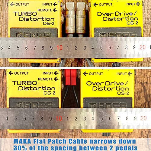 Flat Low Profile Stereo Guitar Patch Cable 8 inch for Effects Pedals, 1/4 inch TRS Right-Angle, Black, 3-Pack - color: Black, size: 8" Stereo