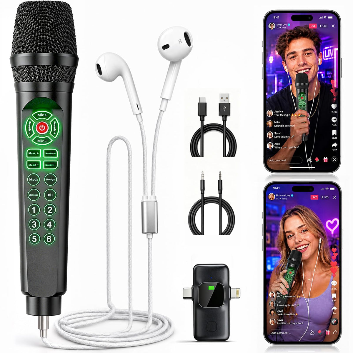 MC9 Online Karaoke Microphone for Phone/PC, Live Streaming Microphone Set - color: MC9 Microphone Set w/ Earphone