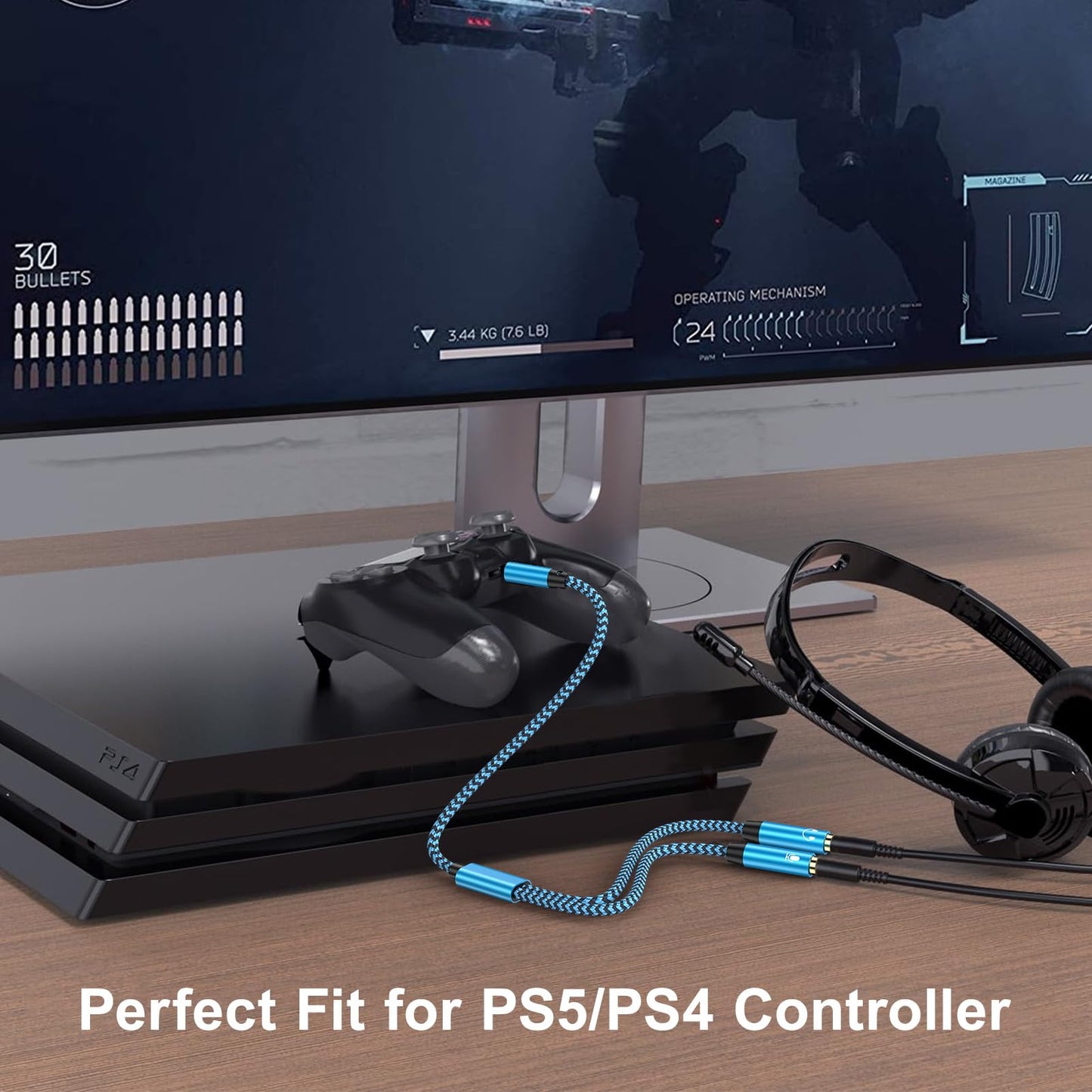 3.5mm Male to 3.5mm Female Headphone & Microphone Jack Splitter Adapter | Audio Stereo Y Splitters Adapter Hi-Fi Sound Aux Extension Cable for Earphone Phone PS5 PS4 Switch Tablets - color: blue