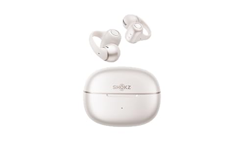 SHOKZ OpenDots 2 Open-Ear Clip-On Earbuds, White, Dolby Audio, 3 Mics | Deep Bass, 40H Playback, Bluetooth 6.1, IP57 Waterproof, AI Noise Reduction, Wireless Fast Charging - color: Pearl white