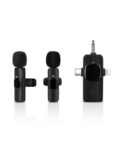 𝟮𝟬𝟮𝟰 3 in 1 Wireless Lavalier Microphones for iPhone, iPad, Android, Camera, 7-Hour Battery, Mini Microphone with Noise Reduction for Video Recording, Vlog, YouTube, TikTok