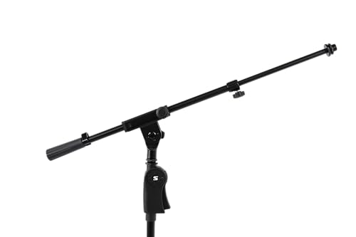 Shure by Gator Deluxe Tripod Mic Stand with Telescoping Boom and Pistol Grip One-Handed Clutch; (SH-TRIPODSTANDTBMDX) - style: Deluxe Clutch + Boom